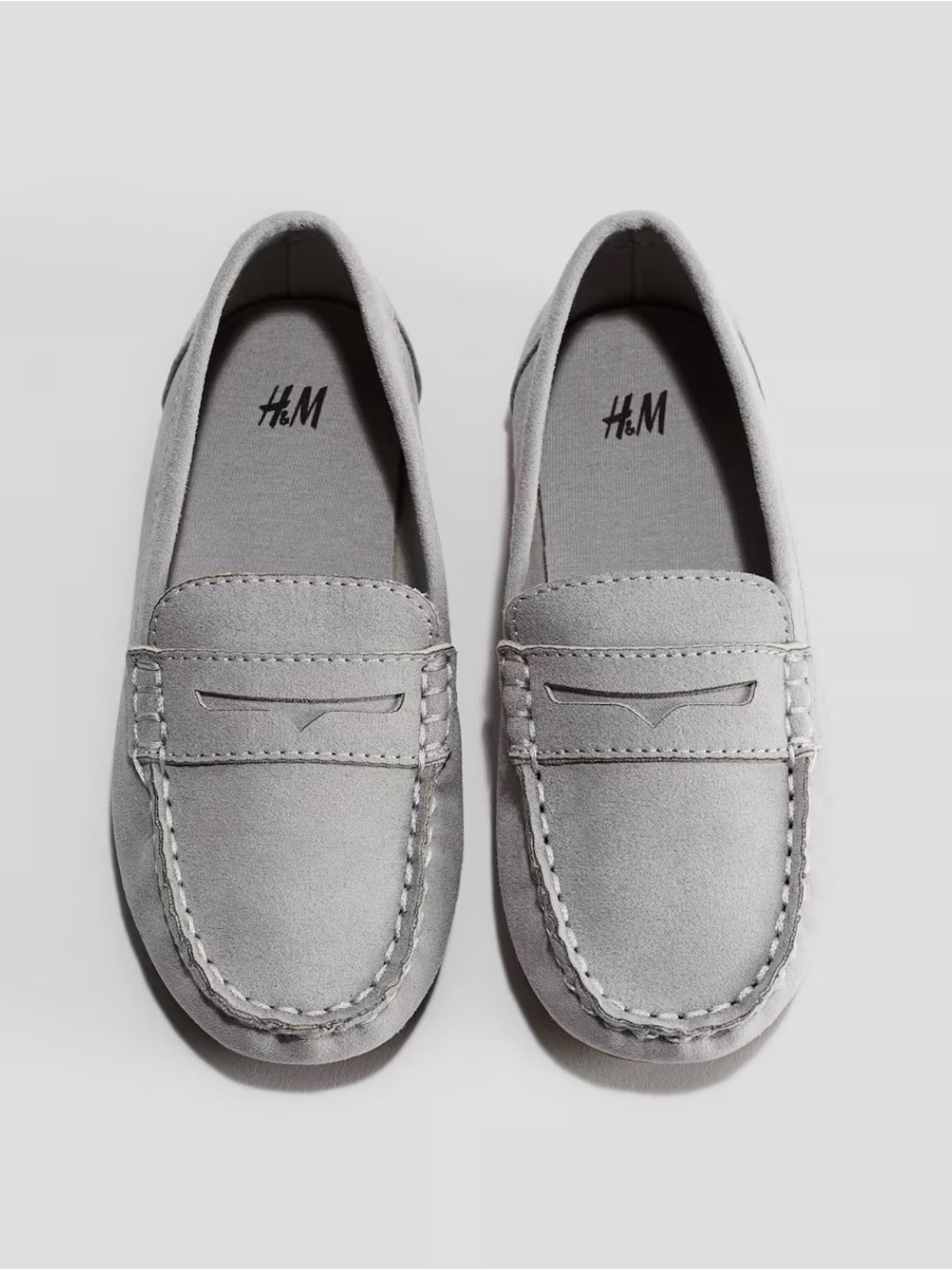 H&M Light Grey Suede Slip-On Penny Loafers
